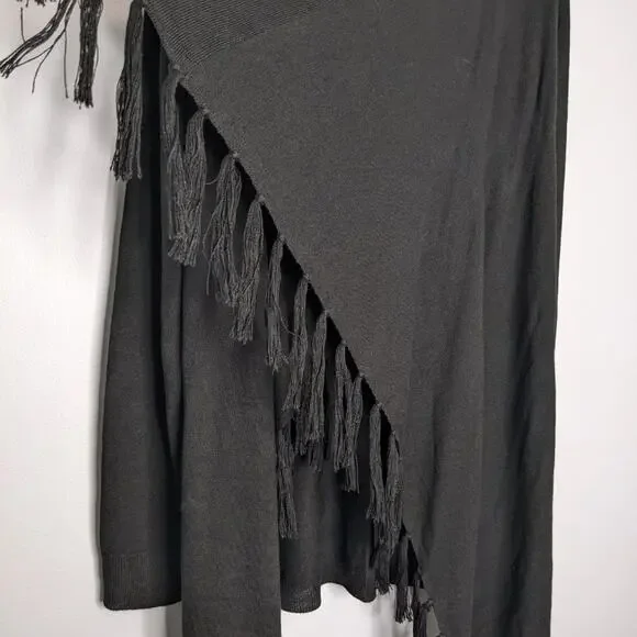M. Rena Black Long Sleeve Fringe Cardigan Open Front Knit Size M NWT - Picture 3 of 7